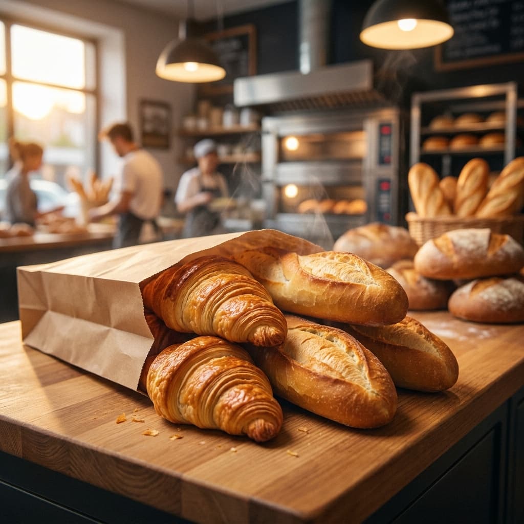 Túi bánh croissant và bánh mì
